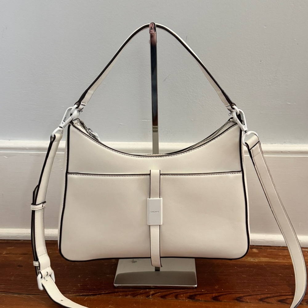 DKNY Seth Shoulder Bag White Faux Leather